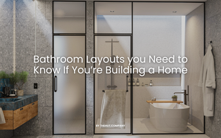 The background is of an elegant, modern minimalist-style bathroom with glass doors and walls. There's a bathtub in one corner, and there's plenty of natural light. It has marble tiles on the walls and floor.