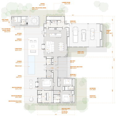 Floor plan of a multi-story residential building with labeled rooms and features.