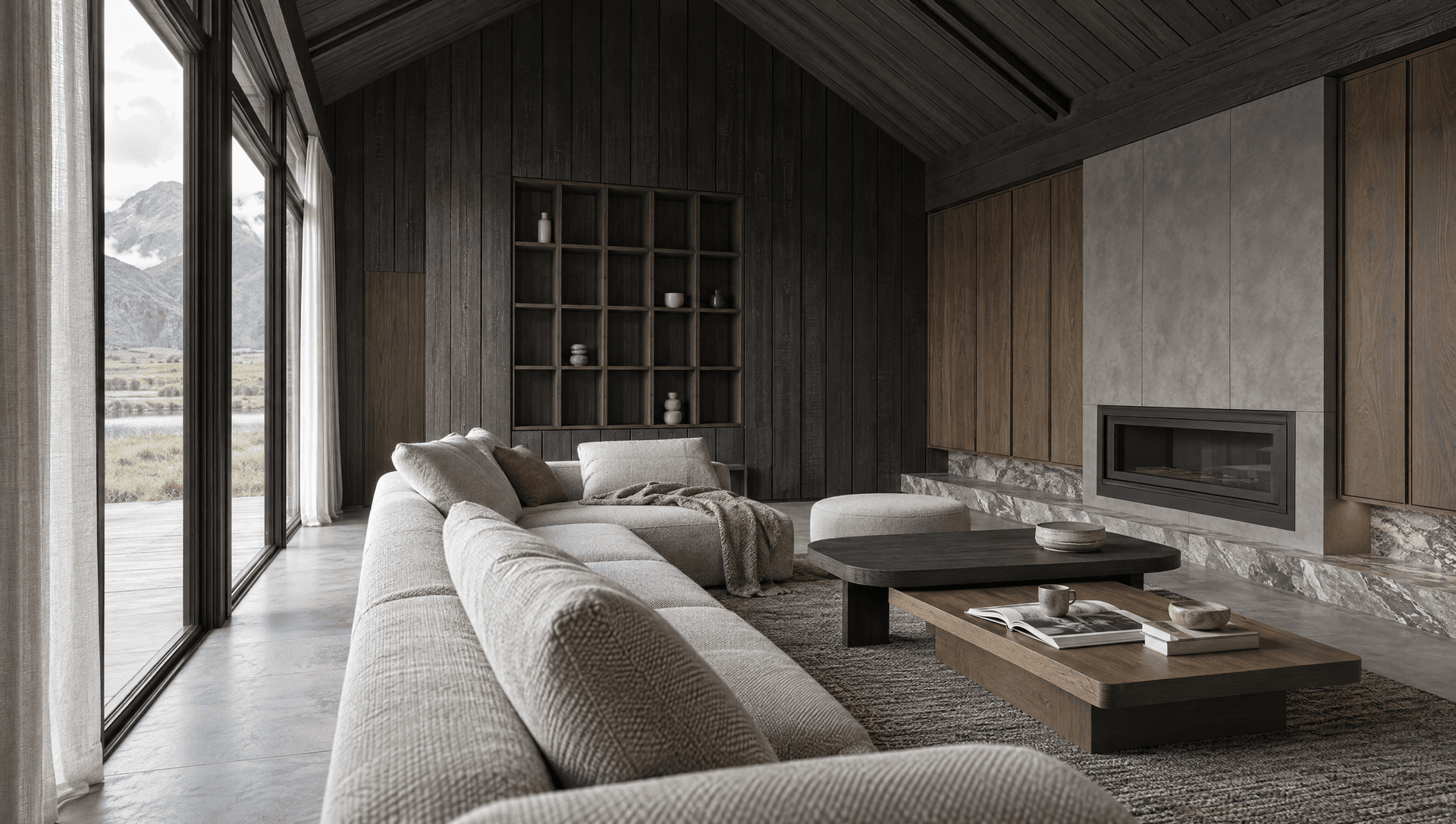 Living room of Casa del Prado, looking toward the valley.