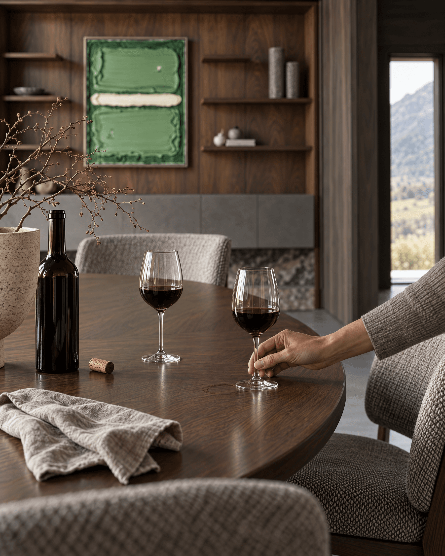 Wine set on the dining table at Casa del Prado.