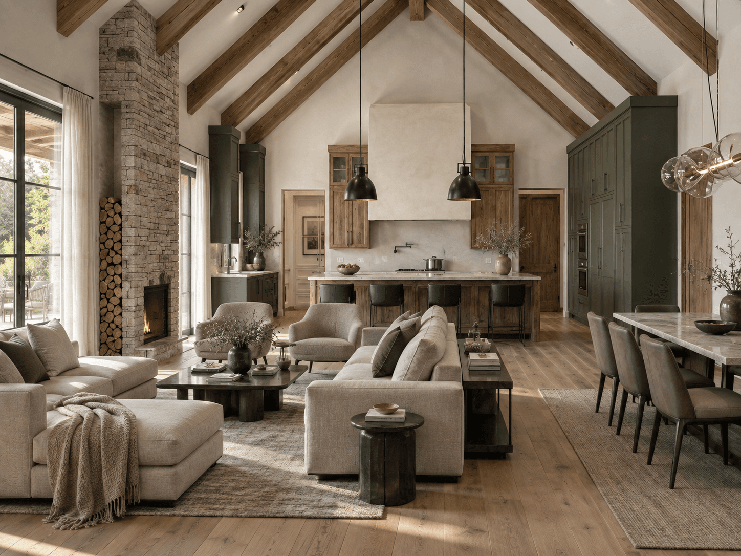Great room, kitchen, and dining