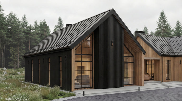 Coyote’s Den modern house with black and wood exterior in a forest setting