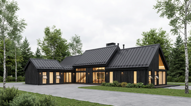 Snowy Owl's Lair, a modern house with a fire pit area in a mountain setting with an open concept social area, and a single-story layout. 