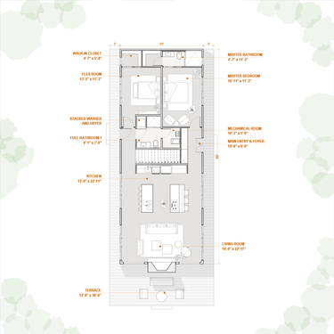 Floor plan of a house with labeled rooms on a white background