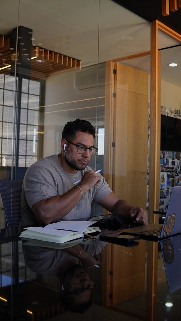 Josh in a Discovery Meeting to get to know a couple who wants to make their dream modern mountain home design with a luxury architecture and design firm that works across the US. 