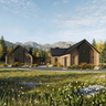 Front facade of Coyote’s Den luxury modern home design with large windows and modern finishes