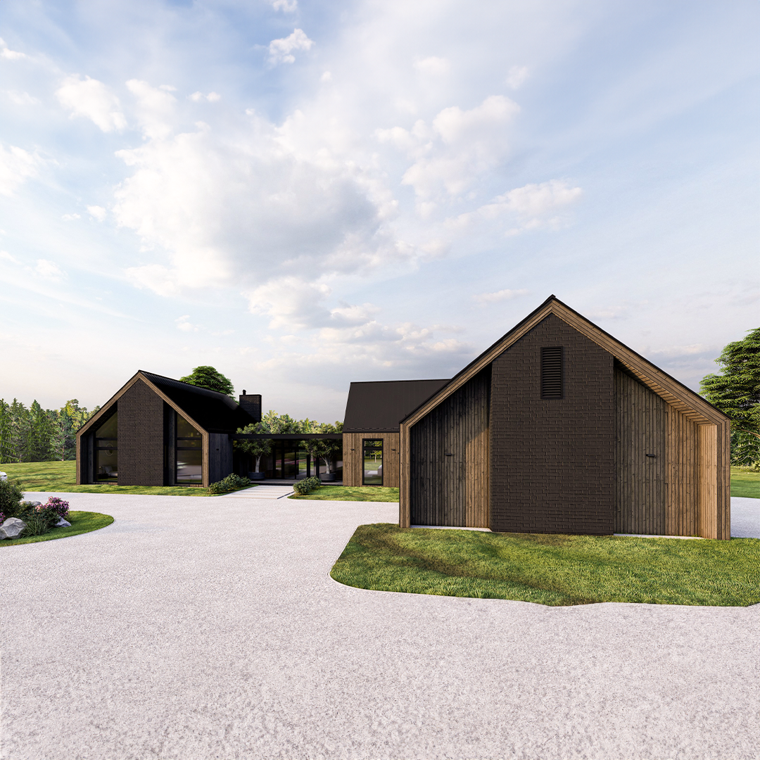 3d exterior rendering from barndominium cabin custom design