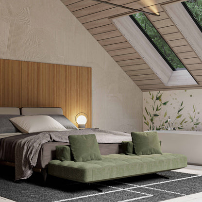 bedroom rendering in a loft space