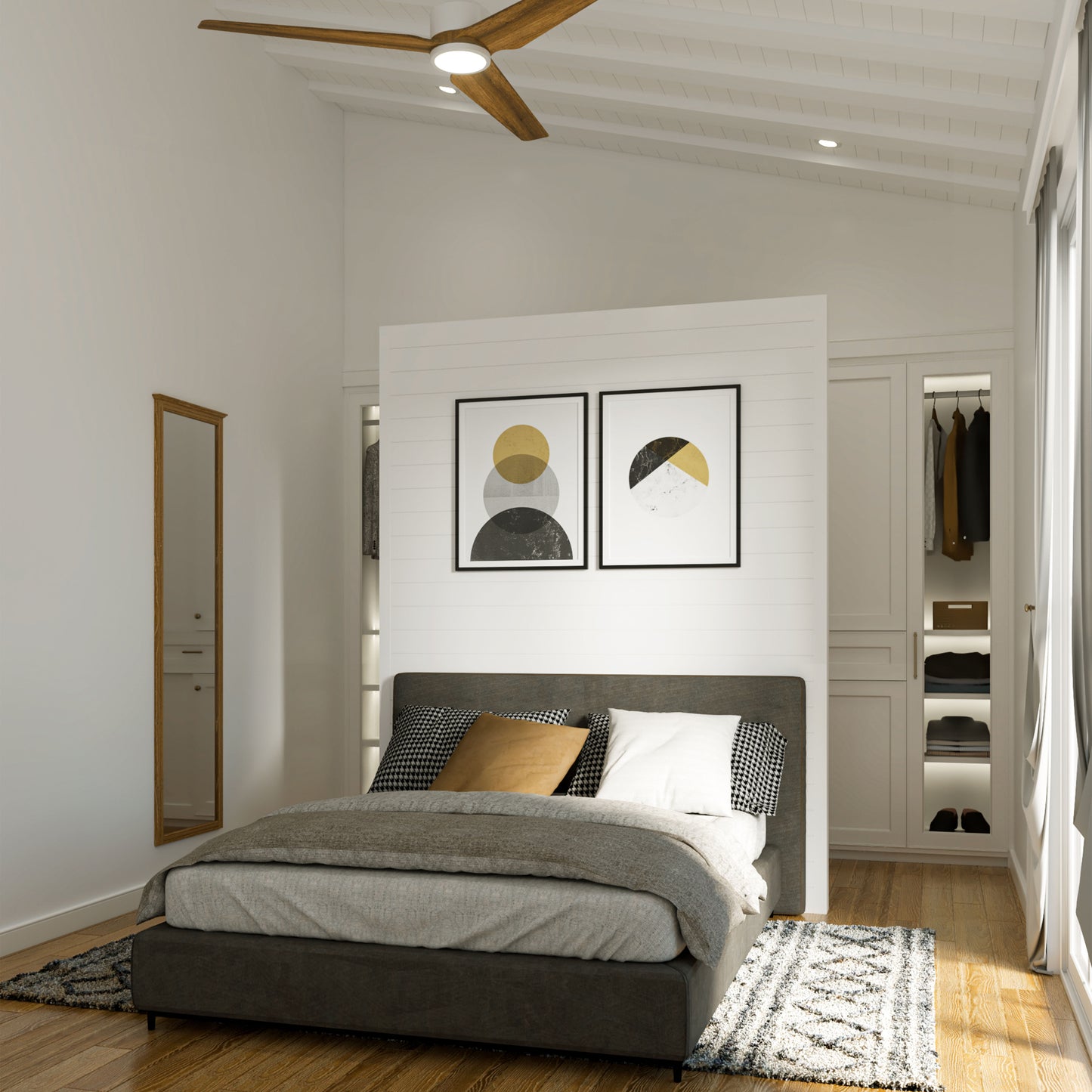 interior rendering of bedroom with walk in closet