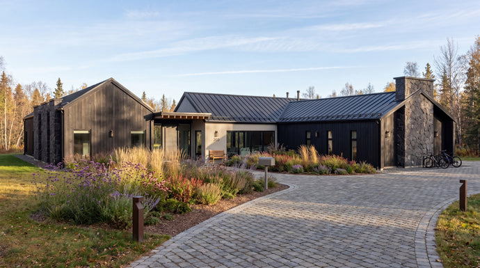 Modern house with a pool surrounded by trees and greenery in New York.