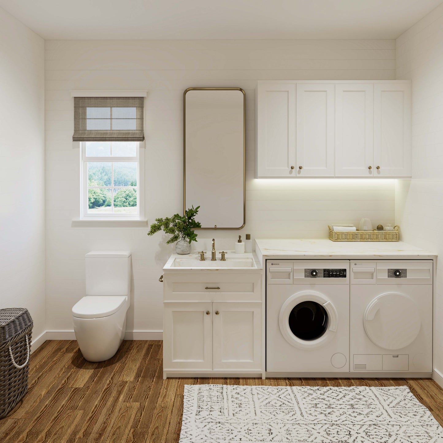 powder room design with laundry area 